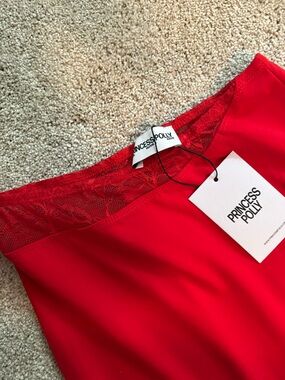 Princess Polly Red Lace-Trim Slip skirt